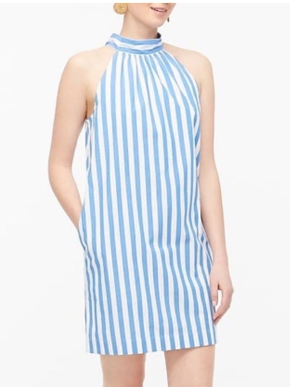 J. Crew Factory Blue and White Striped Halter Shift Dress